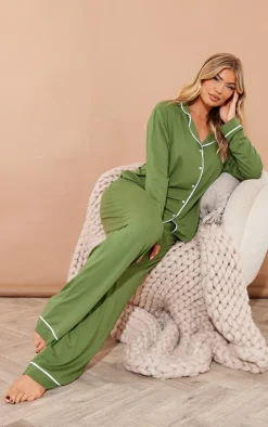 PrettyLittleThing Christmas Shop*Jersey Piping Detail Long PJ Set