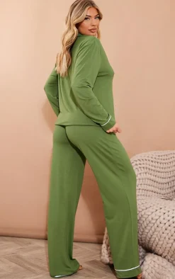 PrettyLittleThing Christmas Shop*Jersey Piping Detail Long PJ Set