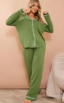 PrettyLittleThing Christmas Shop*Jersey Piping Detail Long PJ Set