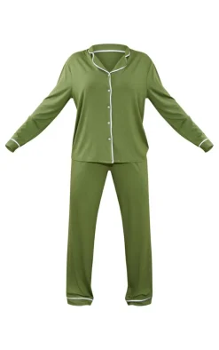 PrettyLittleThing Christmas Shop*Jersey Piping Detail Long PJ Set