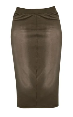 New PrettyLittleThing Jersey Washed Binding Detail Midi Skirt Khaki
