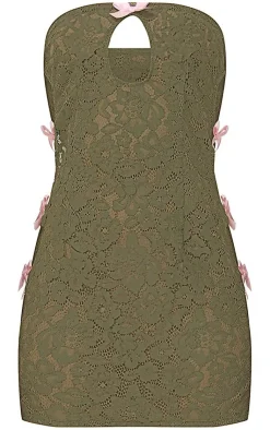 Lace Bow Detail Cut Out Bandeau Bodycon Dress-PrettyLittleThing Clearance