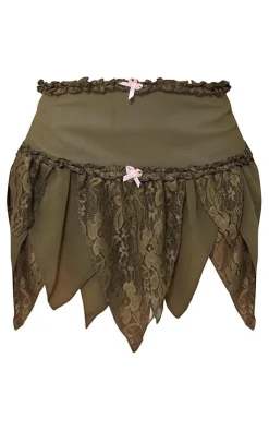 Best PrettyLittleThing Lace Detail Rara Micro Mini Skirt Khaki