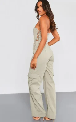 Lace Up Bandeau Cargo Pocket Detailed Jumpsuit-PrettyLittleThing Best