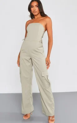Lace Up Bandeau Cargo Pocket Detailed Jumpsuit-PrettyLittleThing Best