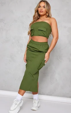 Clearance PrettyLittleThing Linen Look Cargo Pocket Bandeau Corset Khaki