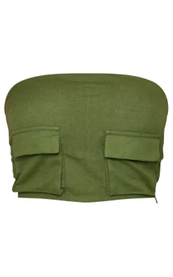 Clearance PrettyLittleThing Linen Look Cargo Pocket Bandeau Corset Khaki