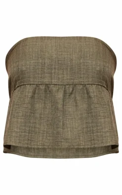Hot PrettyLittleThing Linen Look Floaty Bandeau Top Khaki
