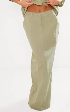 Outlet PrettyLittleThing Linen Look Pocket Details Maxi Skirt Khaki