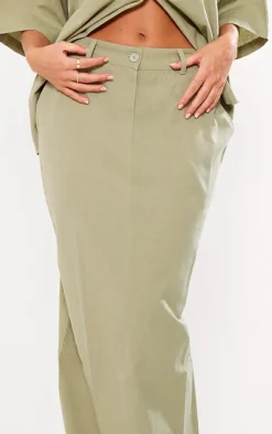 Outlet PrettyLittleThing Linen Look Pocket Details Maxi Skirt Khaki