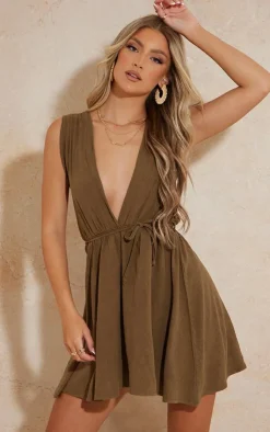 Linen Look Wrap Tie Sleeveless Shift Dress-PrettyLittleThing Clearance