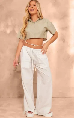 PrettyLittleThing Shirts*Linen Zip Front Crop Utility Shirt