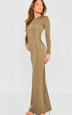 Long Sleeve Open Back Ruched Detail Maxi Dress-PrettyLittleThing New