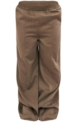 Khaki Marl Woven Pintuck Elasticated Waist Pants
