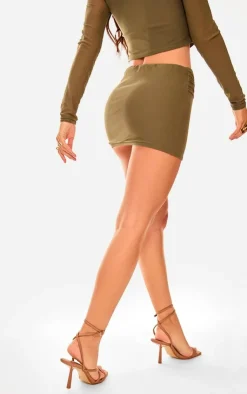 Discount PrettyLittleThing Mesh Knot Detail Micro Mini Skirt Khaki