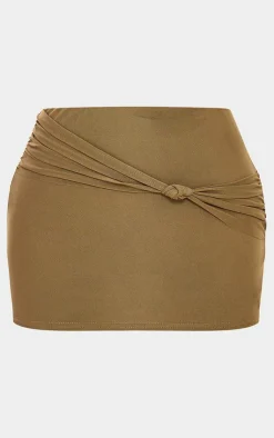 Discount PrettyLittleThing Mesh Knot Detail Micro Mini Skirt Khaki