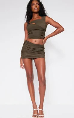 Best PrettyLittleThing Mesh Sheer Cut Out Top Khaki