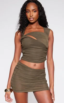 Clearance PrettyLittleThing Mesh Sheer Micro Mini Skirt Khaki