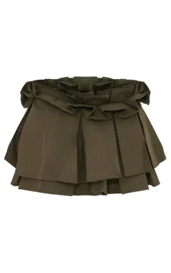 Best PrettyLittleThing Pleated Detail Mini Skirt Khaki