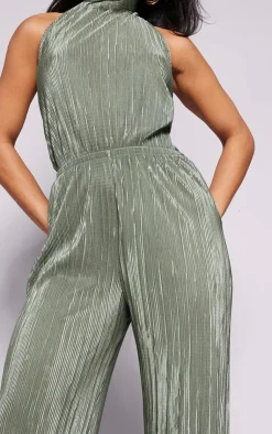 Plisse High Neck Scoop Back Wide Leg Jumpsuit-PrettyLittleThing Discount