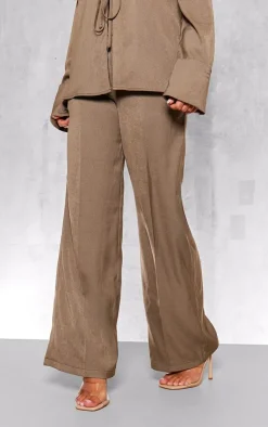 Online PrettyLittleThing Premium Mid Rise Wide Leg Pants Khaki