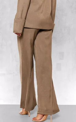 Online PrettyLittleThing Premium Mid Rise Wide Leg Pants Khaki