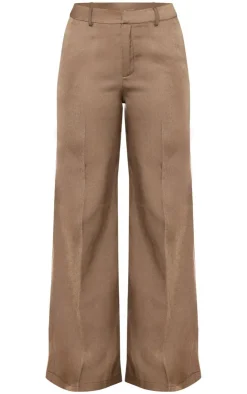 Online PrettyLittleThing Premium Mid Rise Wide Leg Pants Khaki