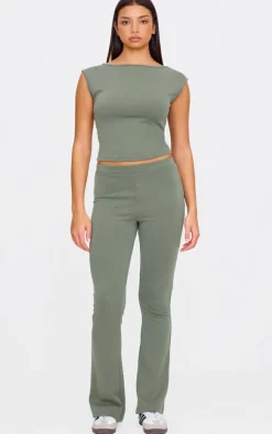 Clearance PrettyLittleThing Premium Soft Touch Boatneck Longline Top Khaki
