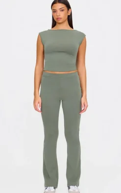 Sale PrettyLittleThing Premium Soft Touch Skinny Flare Pants Khaki