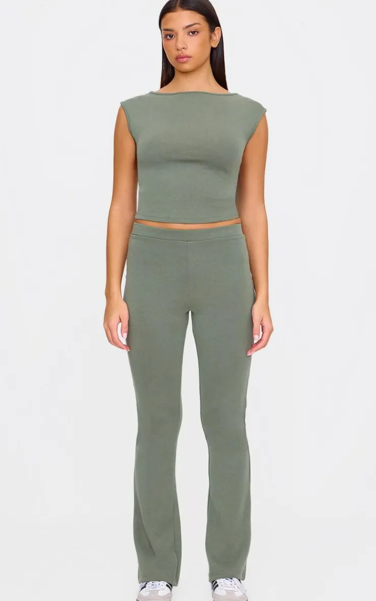 Sale PrettyLittleThing Premium Soft Touch Skinny Flare Pants Khaki