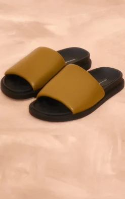 PrettyLittleThing Flat Sandals*PU Round Toe Footbed Flat Slider Sandals