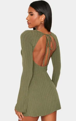 Rib Tie Cut Out Back Bodycon Dress-PrettyLittleThing New