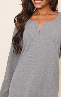 Rib V Bar Shift Dress-PrettyLittleThing New