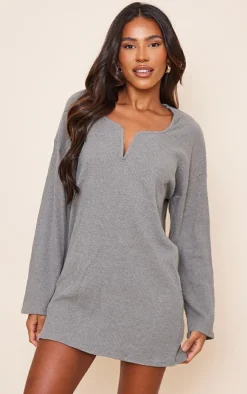 Rib V Bar Shift Dress-PrettyLittleThing New