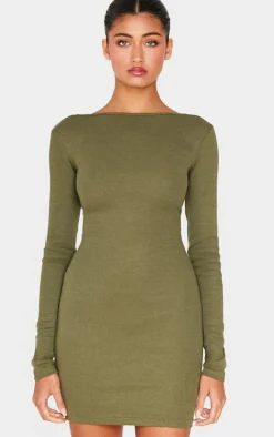 Ribbed Low Back Long Sleeve Bodycon Dress-PrettyLittleThing Best