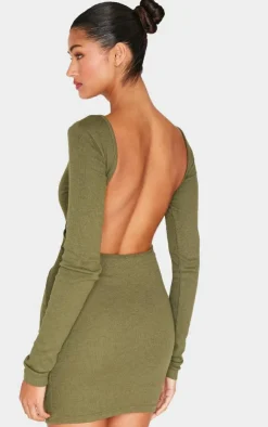 Ribbed Low Back Long Sleeve Bodycon Dress-PrettyLittleThing Best