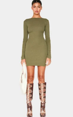 Ribbed Low Back Long Sleeve Bodycon Dress-PrettyLittleThing Best