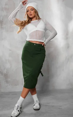 Khaki Ripstop Cargo Midi Skirt