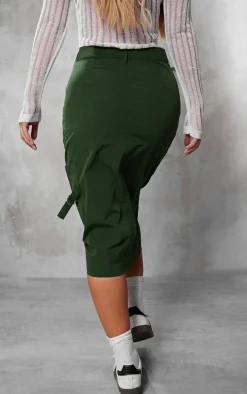 Khaki Ripstop Cargo Midi Skirt