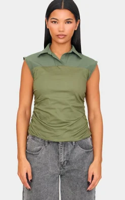 PrettyLittleThing Sleeveless Tops*Ruched Sleeveless Long Top