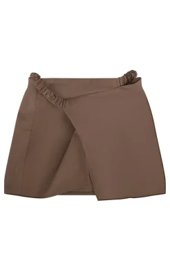 PrettyLittleThing Ruched Strap Wrap Mini Skirt Khaki