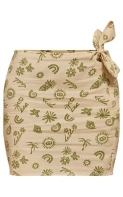 Best PrettyLittleThing Shell Print Tie Side Mini Skirt Khaki