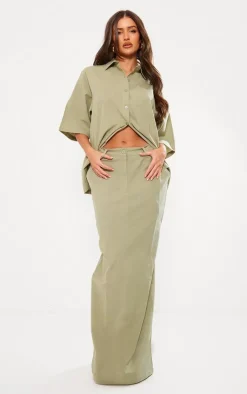 Outlet PrettyLittleThing Short Sleeve Oversized Linen Look Shirt Khaki