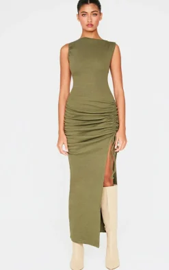 Side Split Ruched Sleeveless Maxi Dress-PrettyLittleThing New