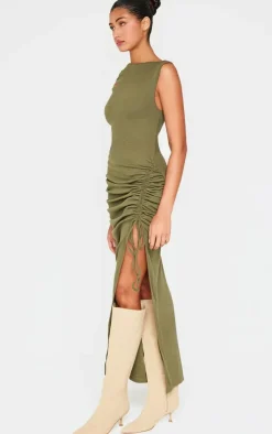 Side Split Ruched Sleeveless Maxi Dress-PrettyLittleThing New