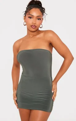 Khaki Slinky Bandeau Skort Romper