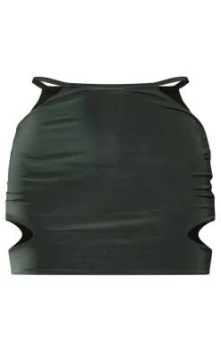 Outlet PrettyLittleThing Slinky Cut Out Strappy Mini Skirt Khaki