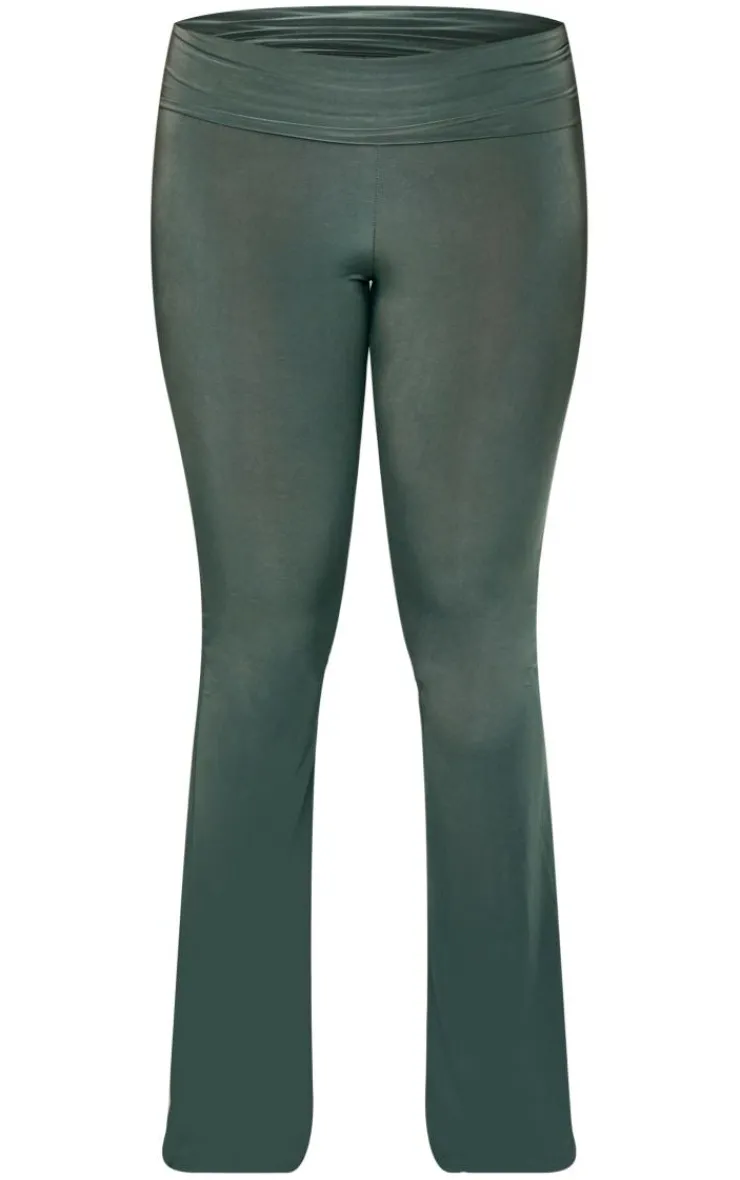 Sale PrettyLittleThing Slinky Low Rise Flared Pants Khaki