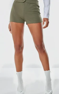 Discount PrettyLittleThing Soft Tailored Hotpants Khaki
