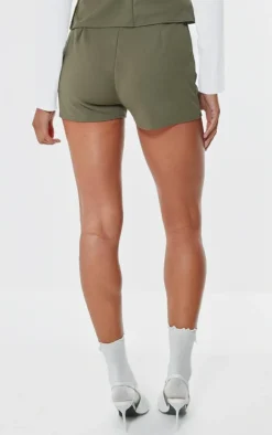 Discount PrettyLittleThing Soft Tailored Hotpants Khaki